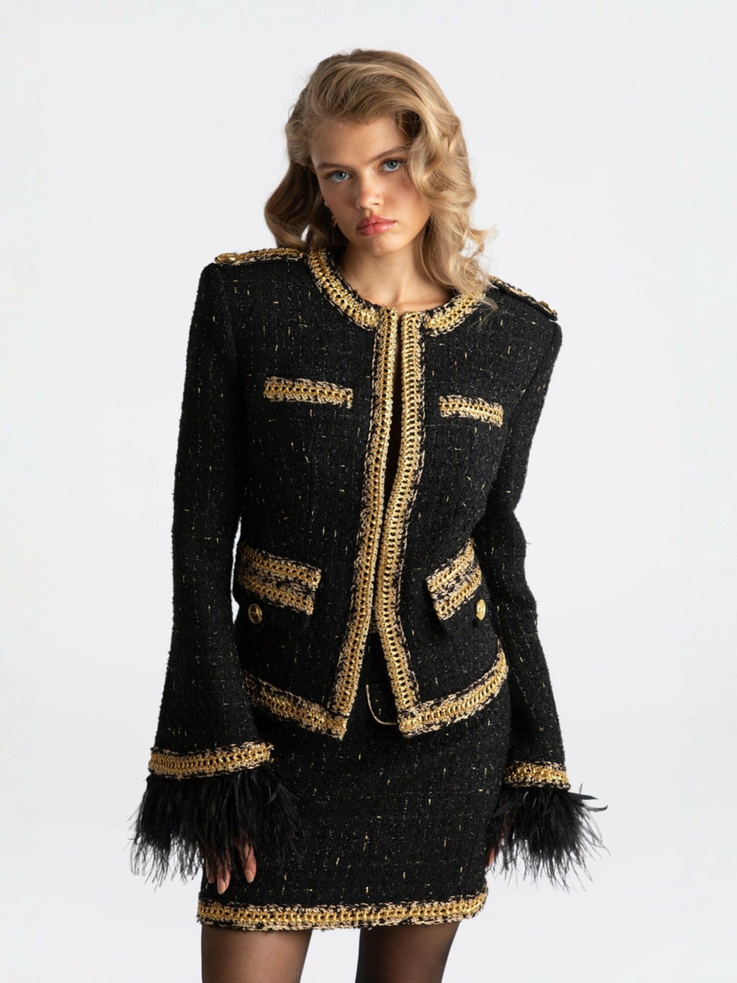 Nana Jacqueline Sophia Tweed Skirt: Black Mini Skirt for Cocktail Party Black