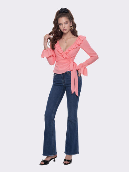 Nana Jacqueline Charlotte V-Neck Ruffle Pink Wrap Top Pink