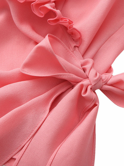 Nana Jacqueline Charlotte V-Neck Ruffle Pink Wrap Top Pink