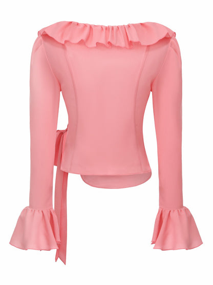 Nana Jacqueline Charlotte V-Neck Ruffle Pink Wrap Top Pink