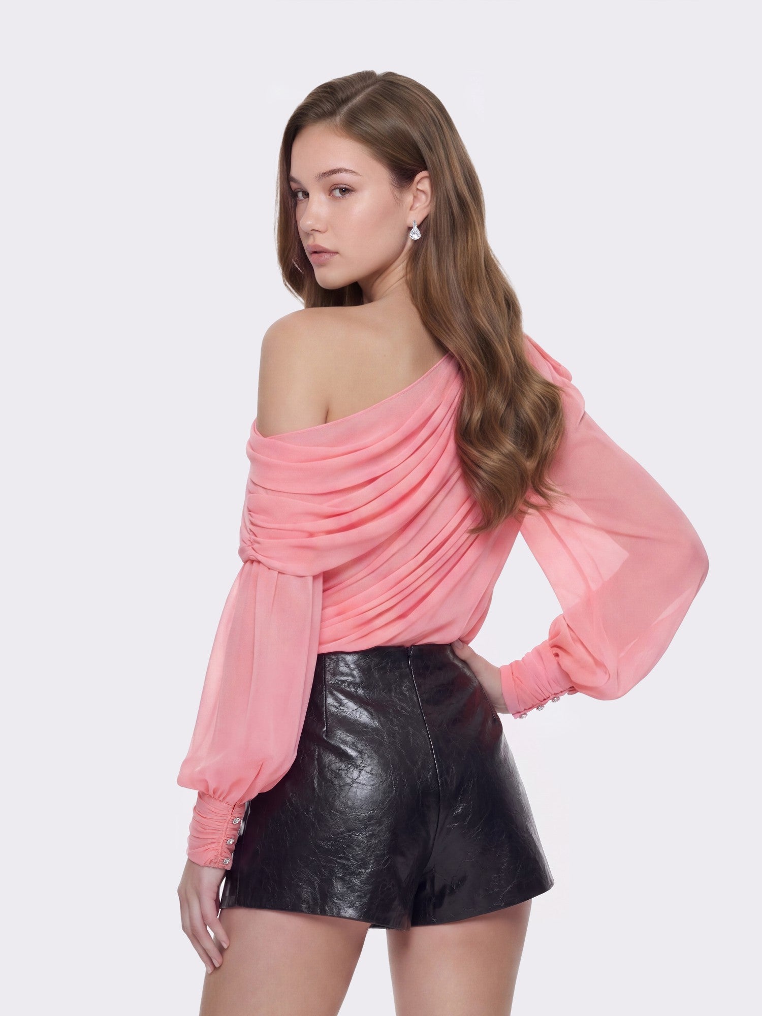 Nana Jacqueline Sia One-Shoulder Ruched Pink Top Pink