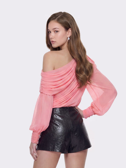 Nana Jacqueline Sia One-Shoulder Ruched Pink Top Pink