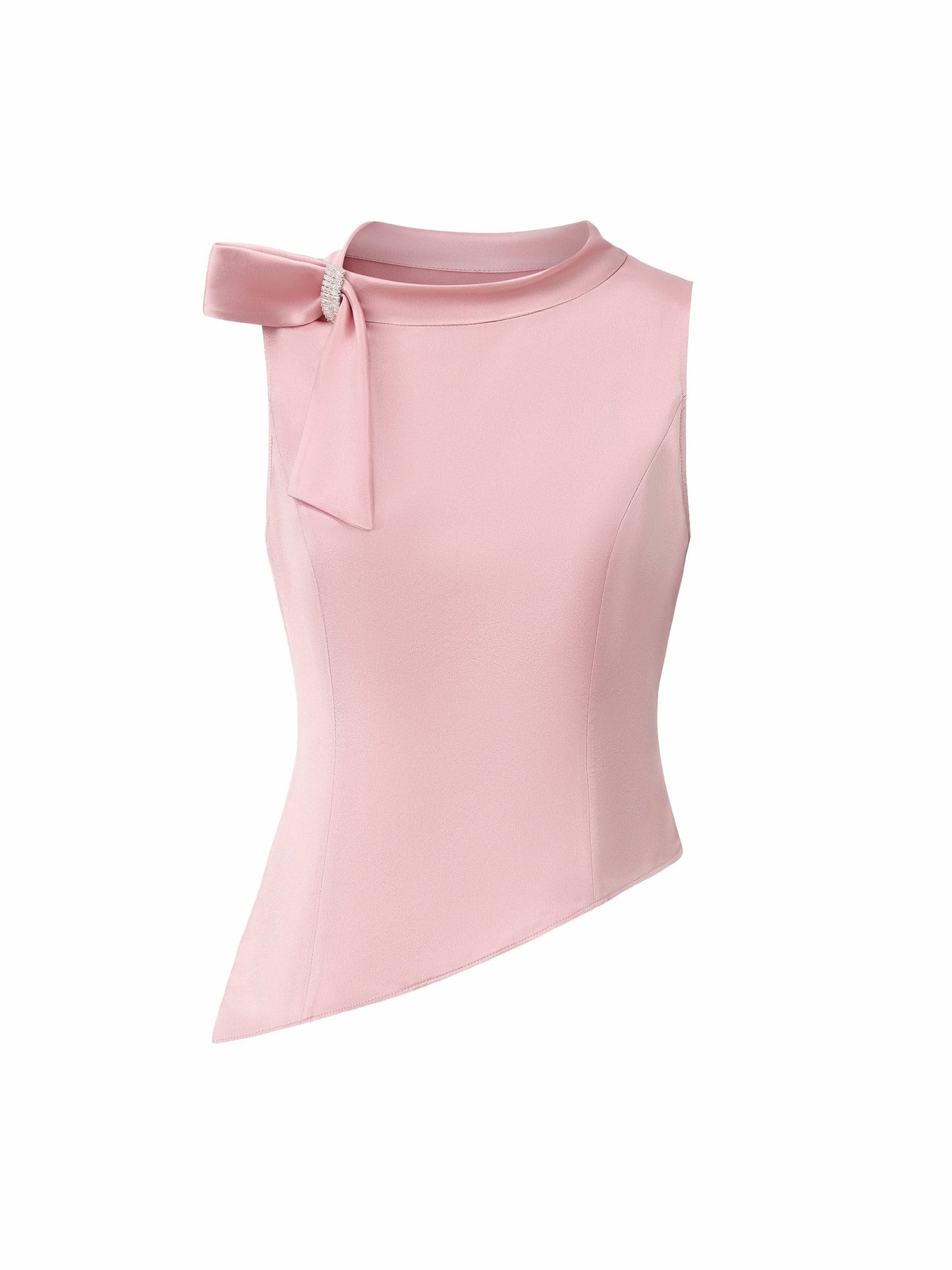 Nana Jacqueline Pink Satin Asymmetrical Top with Crystal Bow Pink