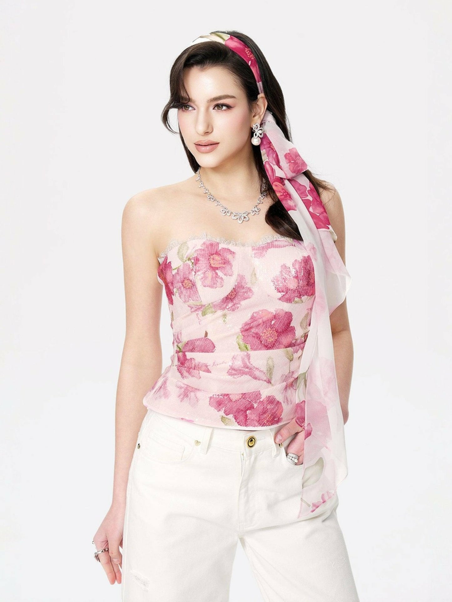 Nana Jacqueline Lilly Top: Pink Bandeau Top for Date Night Pink