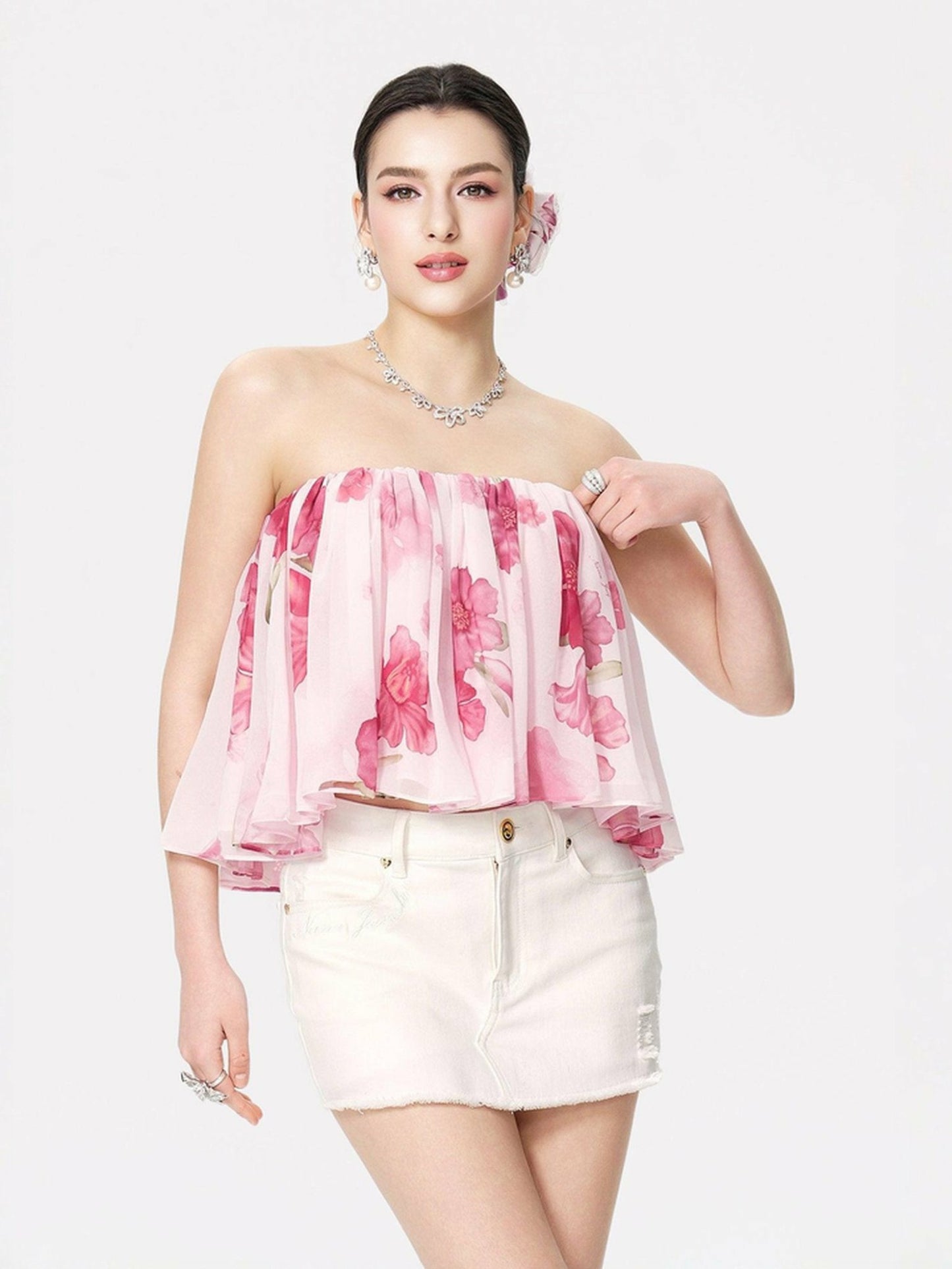 Nana Jacqueline Aria Top: Pink Bandeau Top for Garden Party Pink