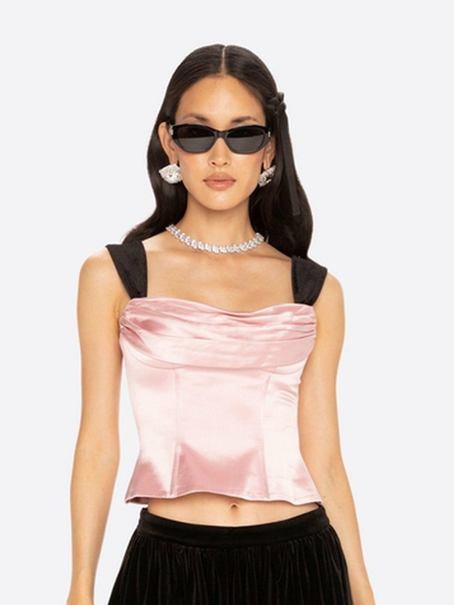 Nana Jacqueline Gia Bow Top: Pink Top for Date Night Pink