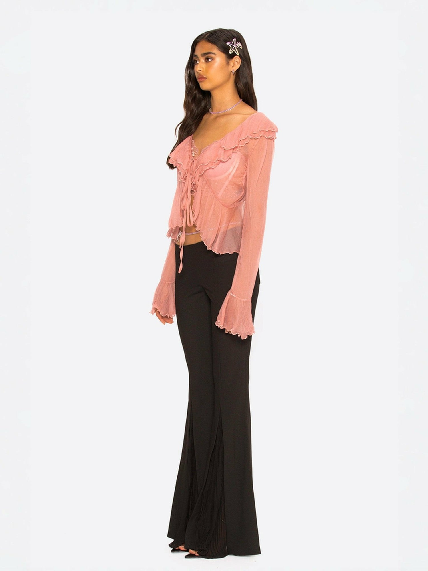 Nana Jacqueline Gabriella Cardigan Top: Pink Cardigan Top for Date Night Pink