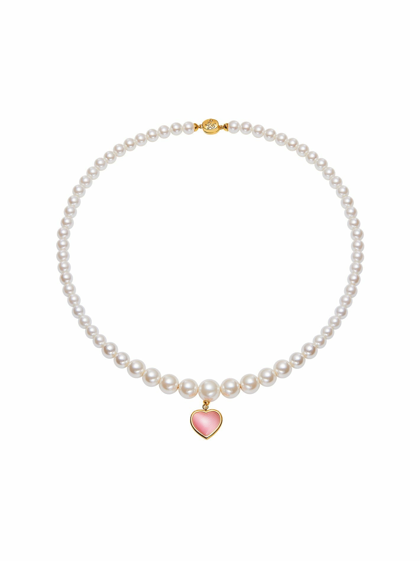 Nana Jacqueline Lisette Heart Necklace: Pearl Necklace for Valentine's Day Pink