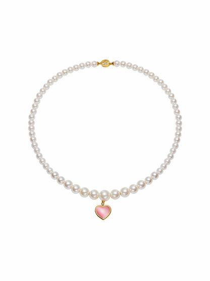 Nana Jacqueline Lisette Heart Necklace: Pearl Necklace for Valentine's Day Pink