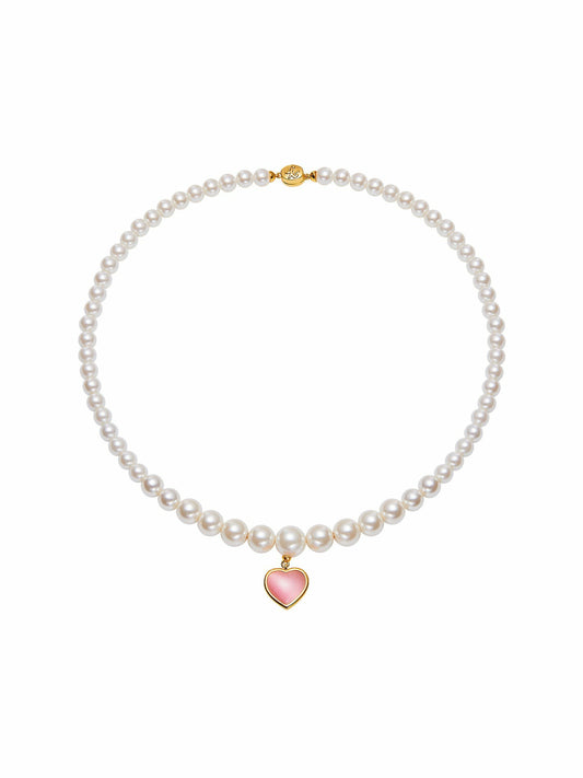 Nana Jacqueline Lisette Heart Necklace: Pearl Necklace for Valentine's Day Pink