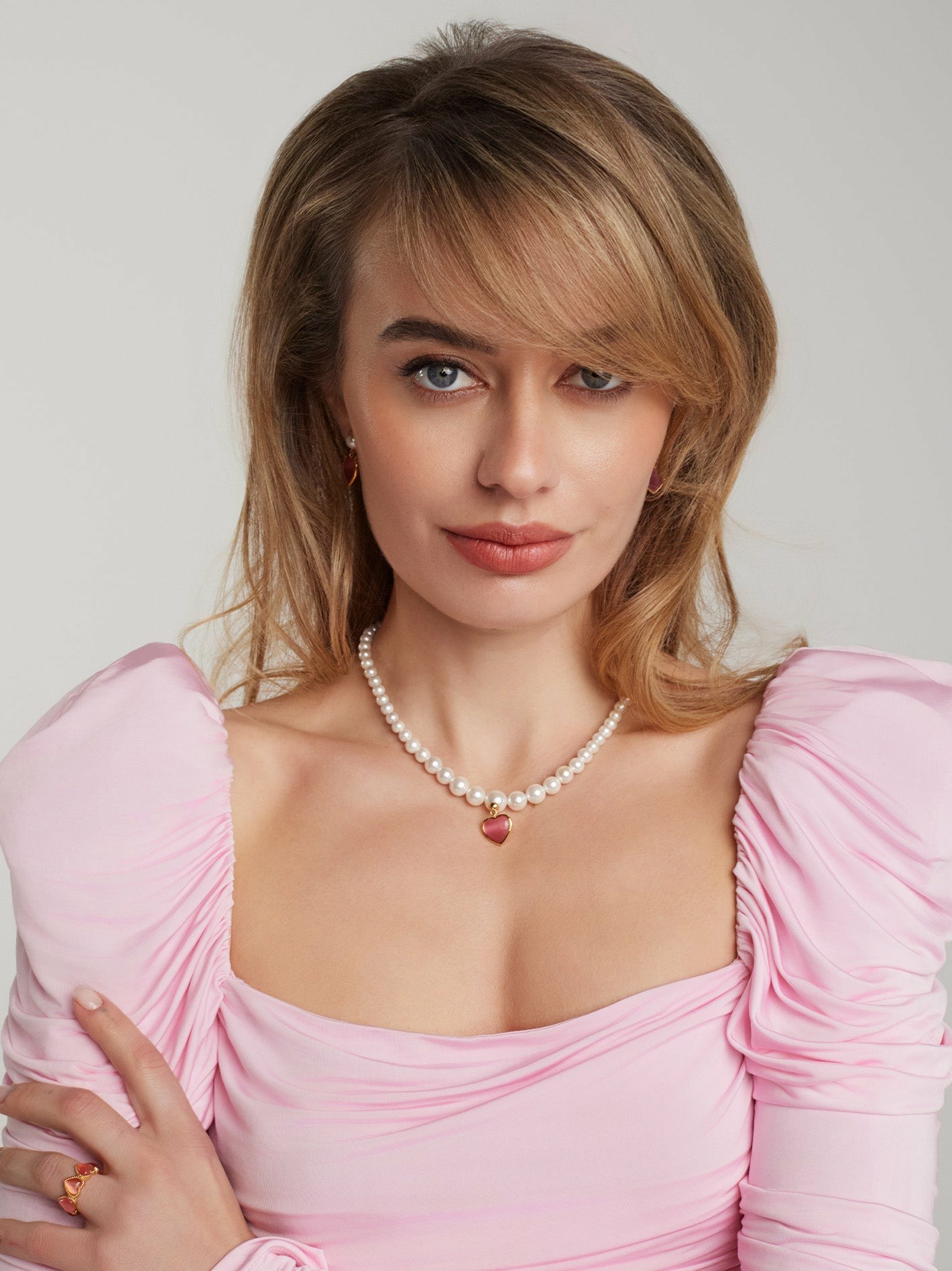 Nana Jacqueline Lisette Heart Necklace: Pearl Necklace for Valentine's Day Pink