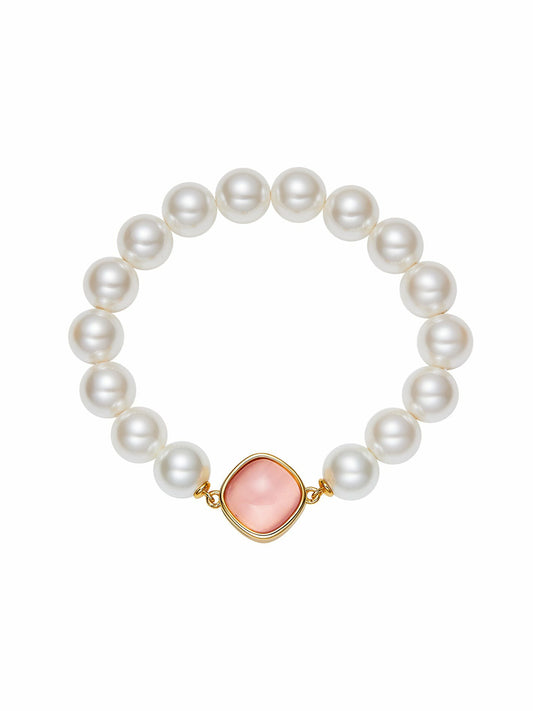 Nana Jacqueline Ilana Pearl Bracelet: White Pearl Bracelet for Bridal Shower Pink