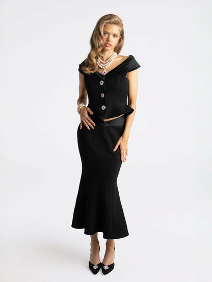 Nana Jacqueline Belle Satin Top: Black Top for Date Night Black