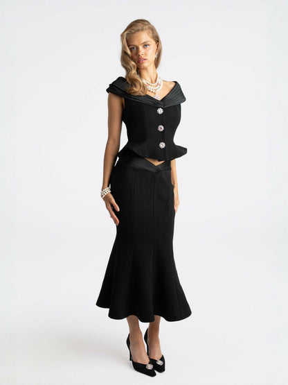 Nana Jacqueline Belle Satin Top: Black Top for Date Night Black