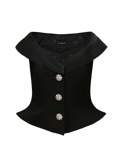Nana Jacqueline Belle Satin Top: Black Top for Date Night Black