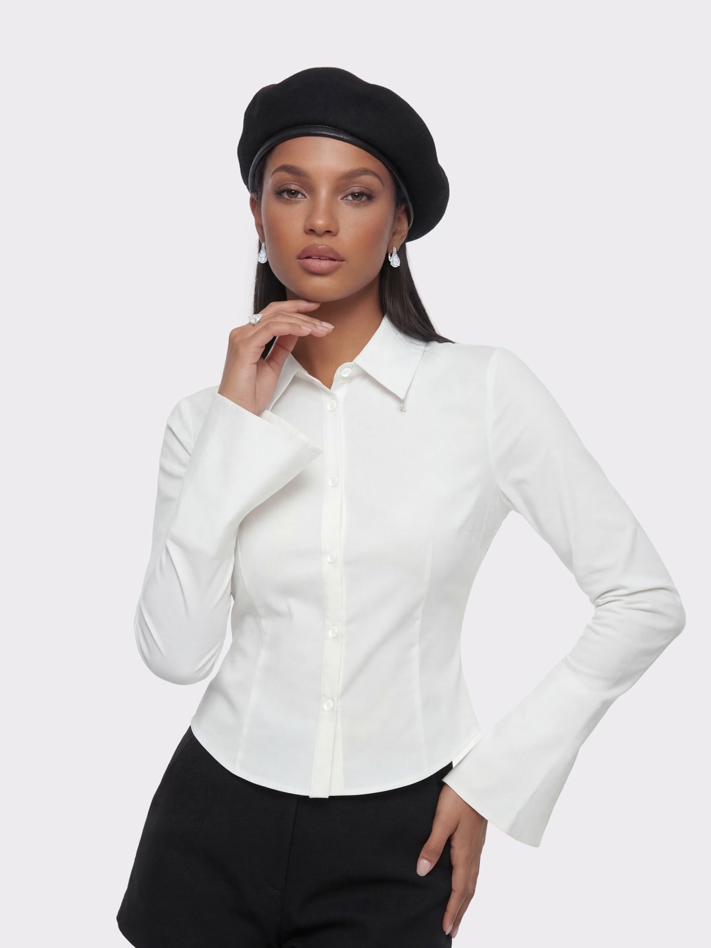 Nana Jacqueline Chantal Bell-Sleeve White Shirt: White Shirt for Office Days White