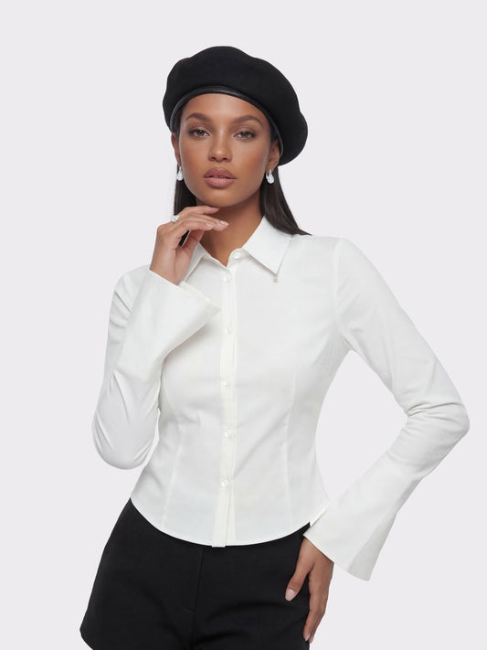 Nana Jacqueline Chantal Bell-Sleeve White Shirt: White Shirt for Office Days White