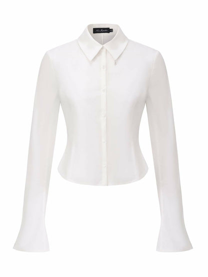 Nana Jacqueline Chantal Bell-Sleeve White Shirt: White Shirt for Office Days White