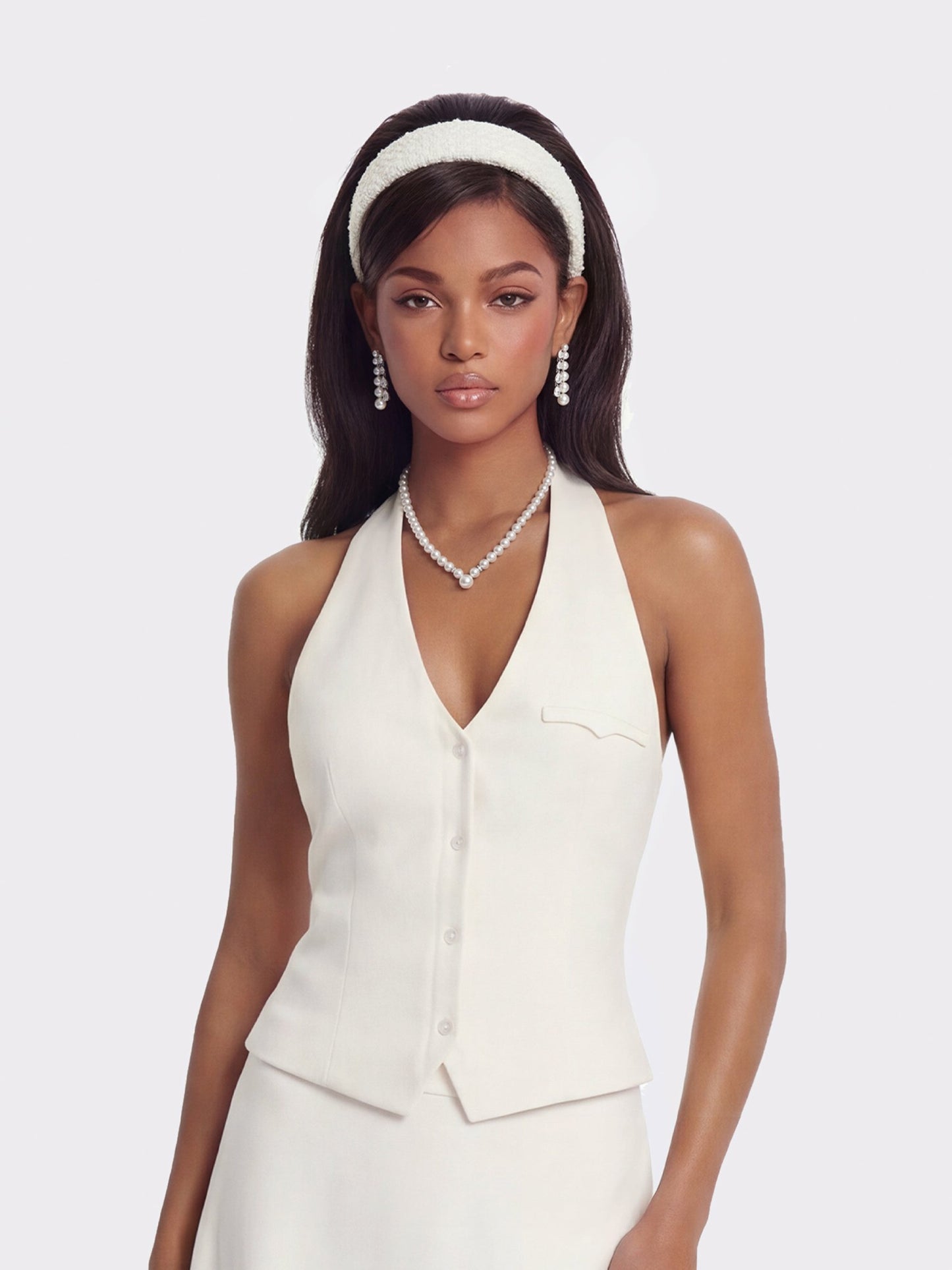 Nana Jacqueline Amara Tailored Halter White Vest: White Vest for Bridal Shower White