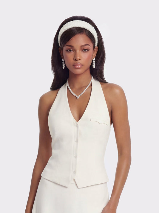 Nana Jacqueline Amara Tailored Halter White Vest: White Vest for Bridal Shower White