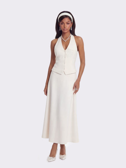 Nana Jacqueline Amara Tailored Halter White Vest: White Vest for Bridal Shower White