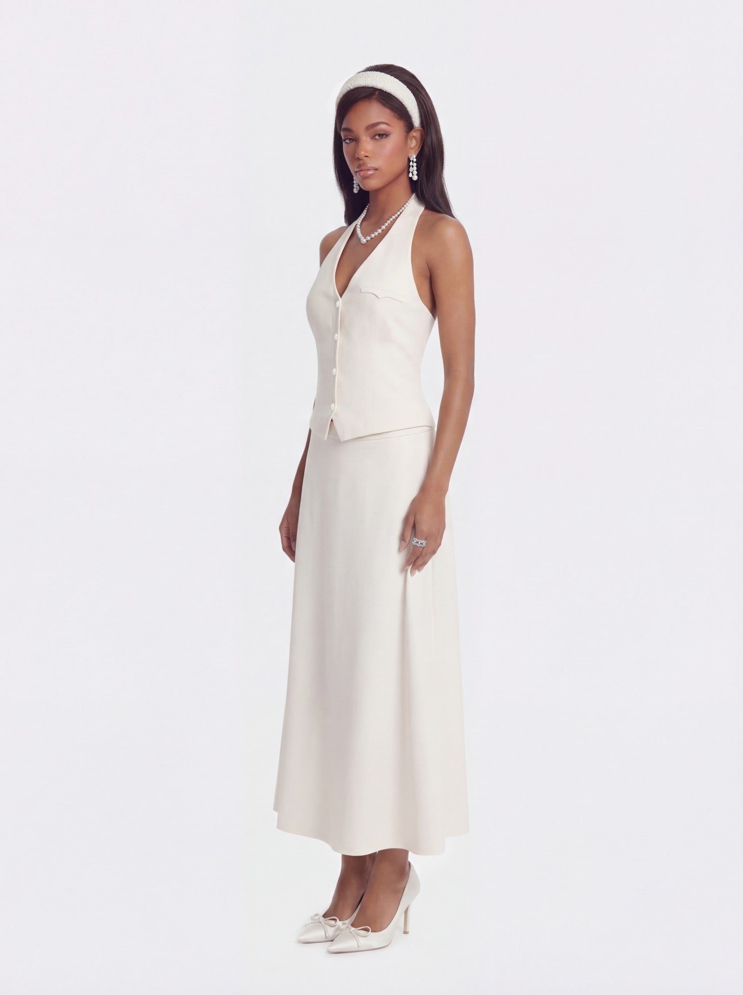 Nana Jacqueline Amara Tailored Halter White Vest: White Vest for Bridal Shower White