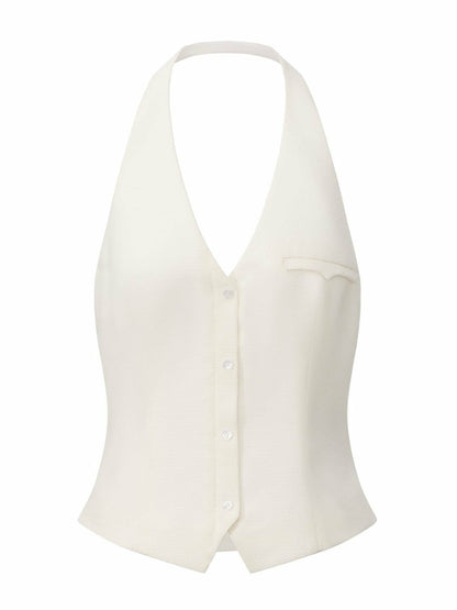 Nana Jacqueline Amara Tailored Halter White Vest: White Vest for Bridal Shower White