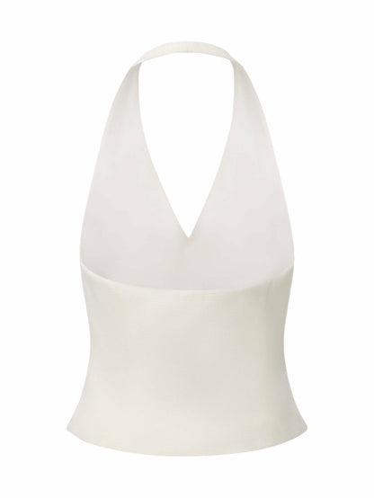 Nana Jacqueline Amara Tailored Halter White Vest: White Vest for Bridal Shower White