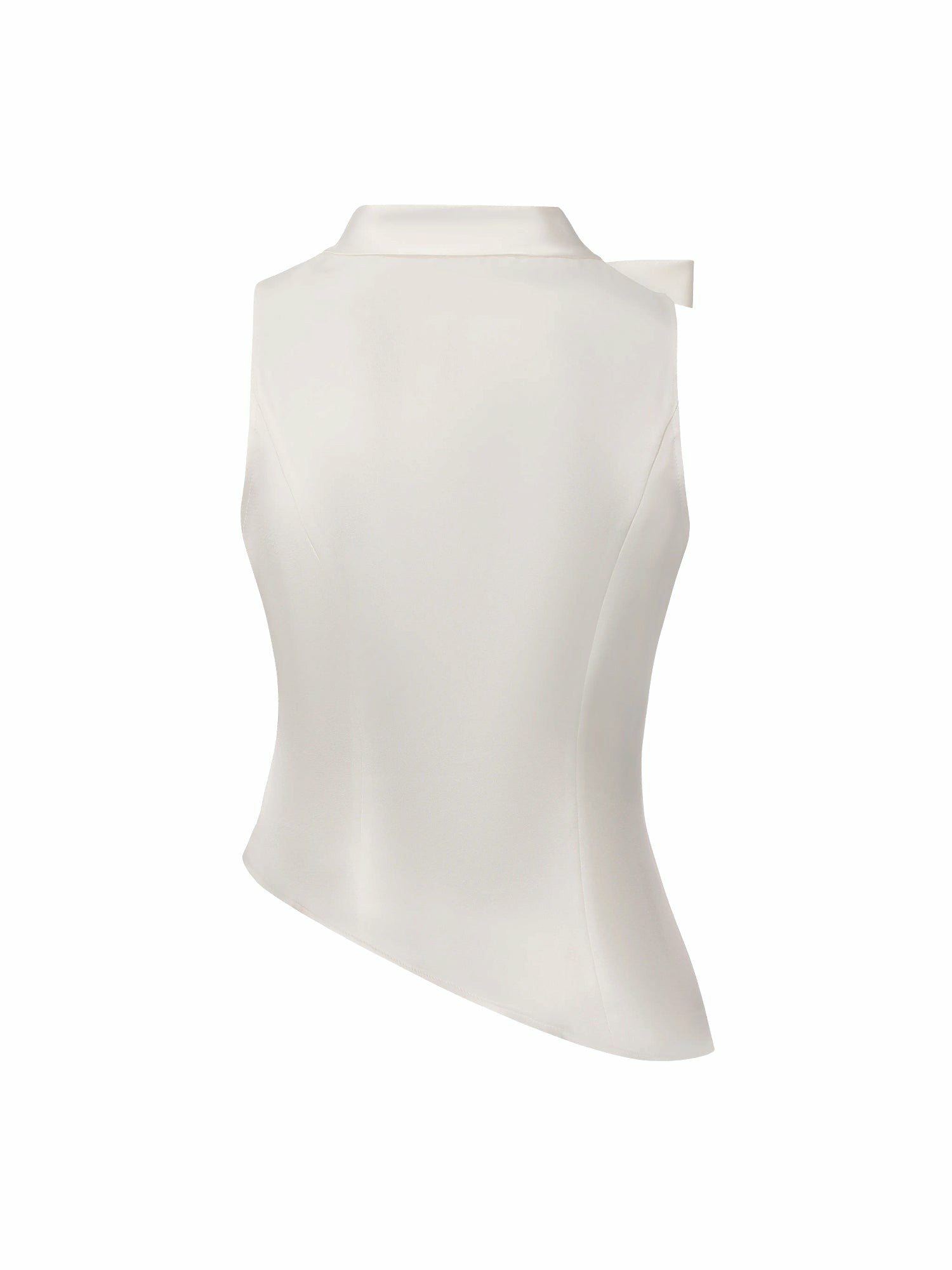 Nana Jacqueline White Satin Asymmetrical Top with Crystal Bow White