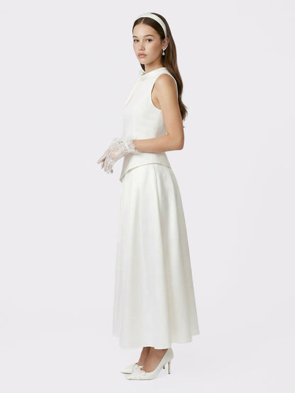 Nana Jacqueline White Satin Asymmetrical Top with Crystal Bow White