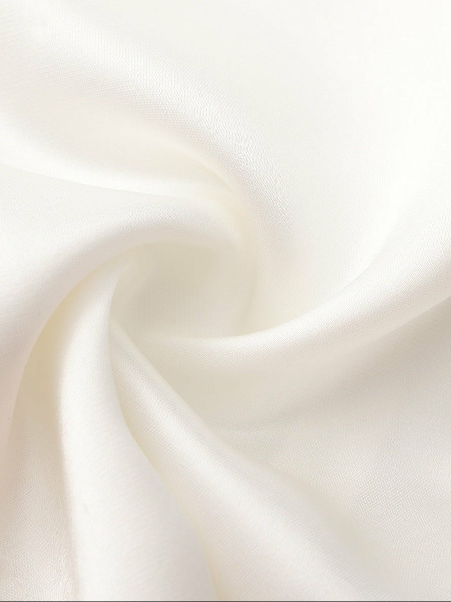 Nana Jacqueline White Satin Asymmetrical Top with Crystal Bow White