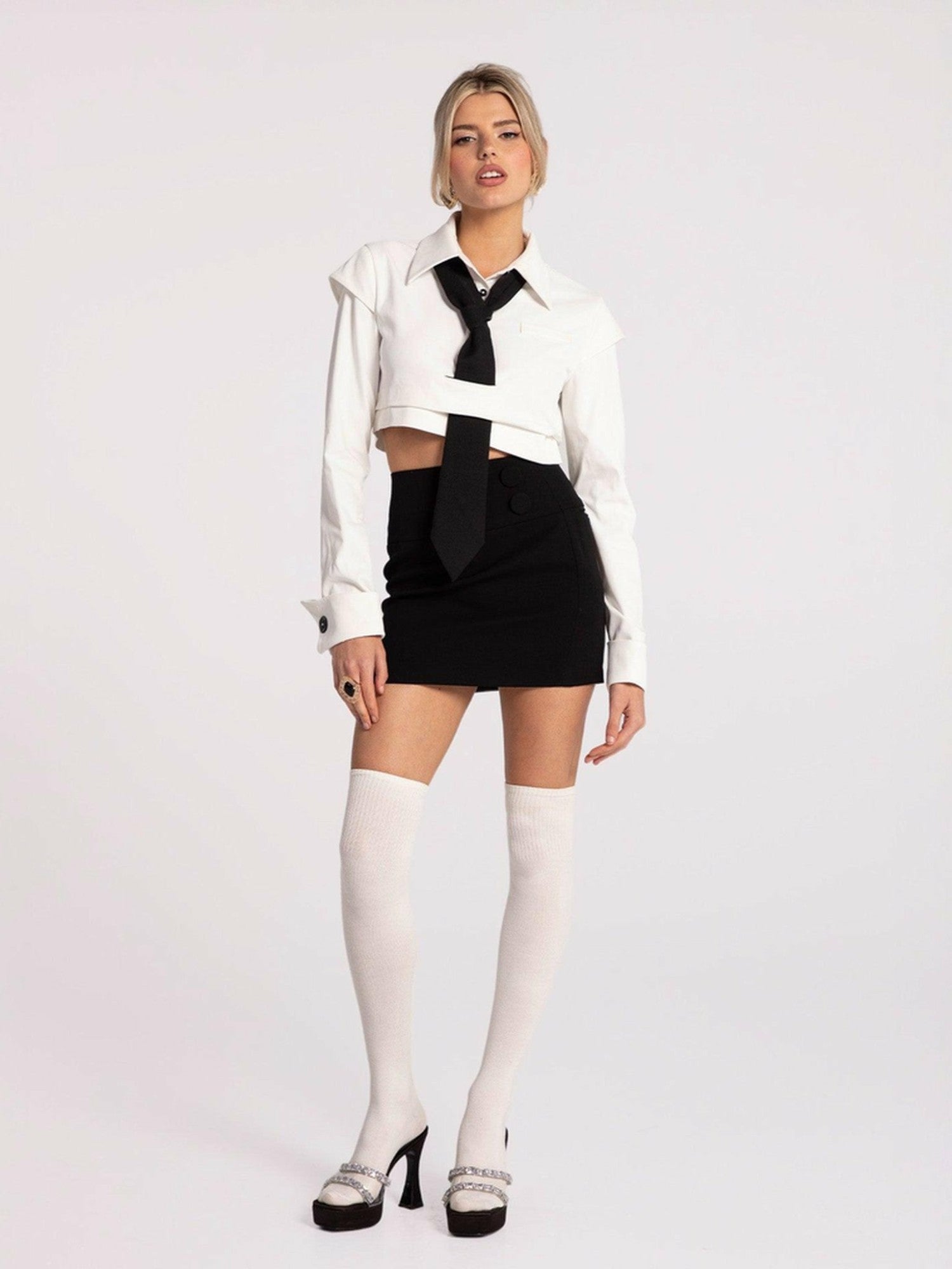 Nana Jacqueline Portia Top + Tie: White Top for Date Night White