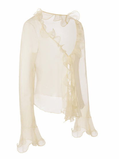 Nana Jacqueline Monroe Ruffle Tie Champagne Blouse Champagne