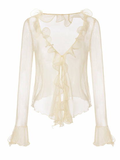 Nana Jacqueline Monroe Ruffle Tie Champagne Blouse Champagne