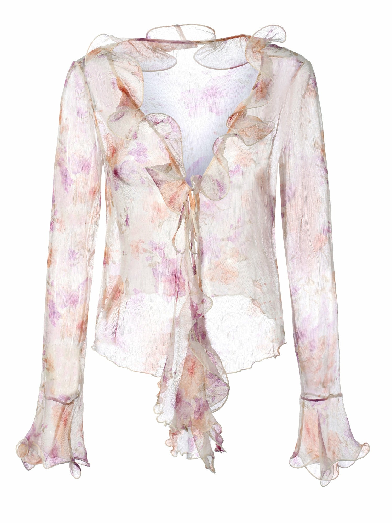 Nana Jacqueline Monroe Tie-Front Ruffle Cream Blouse Champagne