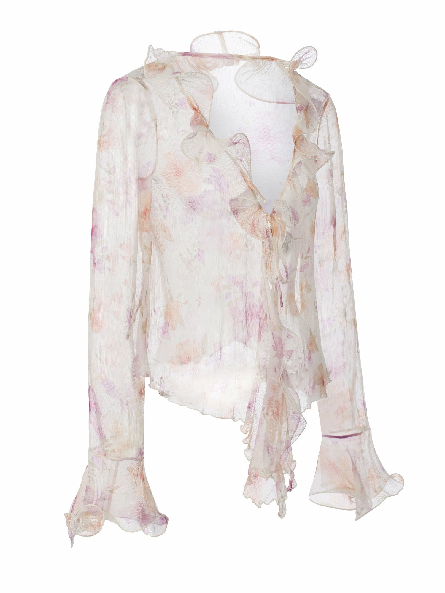 Nana Jacqueline Monroe Tie-Front Ruffle Cream Blouse Champagne