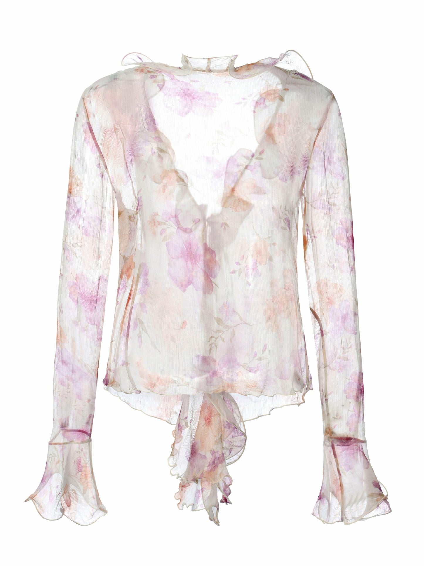 Nana Jacqueline Monroe Tie-Front Ruffle Cream Blouse Champagne