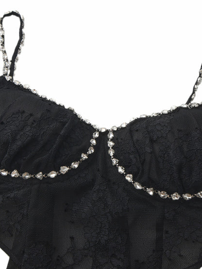 Nana Jacqueline Noemi Crystal-Strap Lace Black Top Black