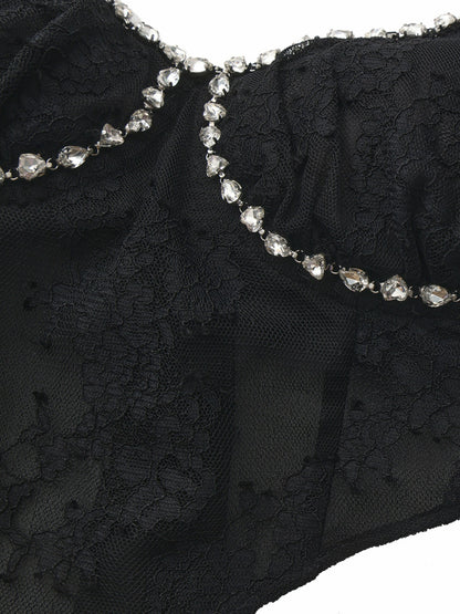 Nana Jacqueline Noemi Crystal-Strap Lace Black Top Black