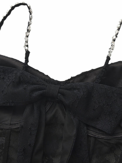 Nana Jacqueline Noemi Crystal-Strap Lace Black Top Black