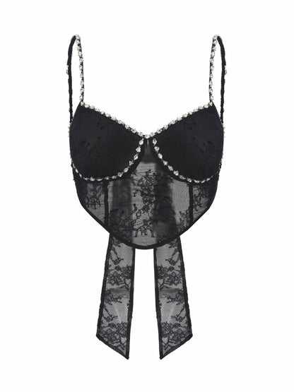Nana Jacqueline Noemi Crystal-Strap Lace Black Top Black