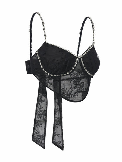 Nana Jacqueline Noemi Crystal-Strap Lace Black Top Black