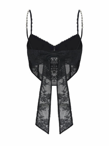 Nana Jacqueline Noemi Crystal-Strap Lace Black Top Black