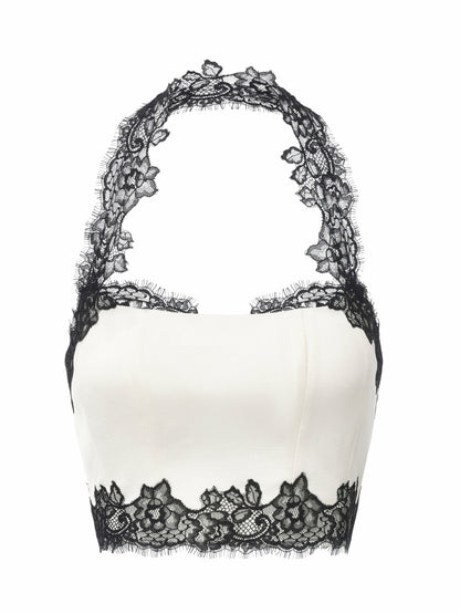 Nana Jacqueline Daniela Lace Halter Ivory Structured Top White