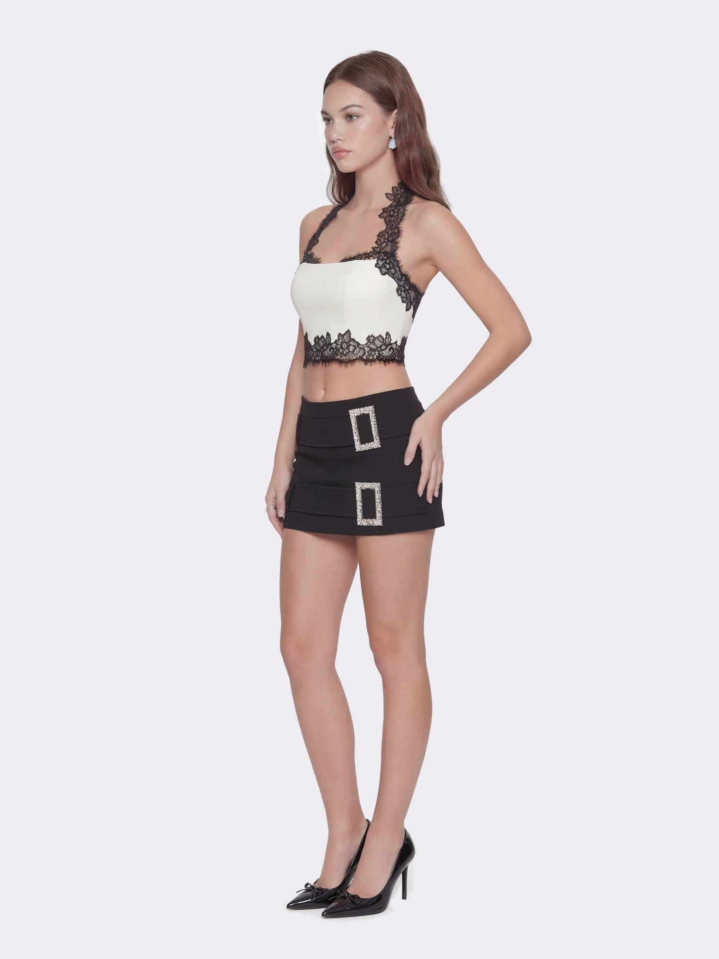 Nana Jacqueline Daniela Lace Halter Ivory Structured Top White