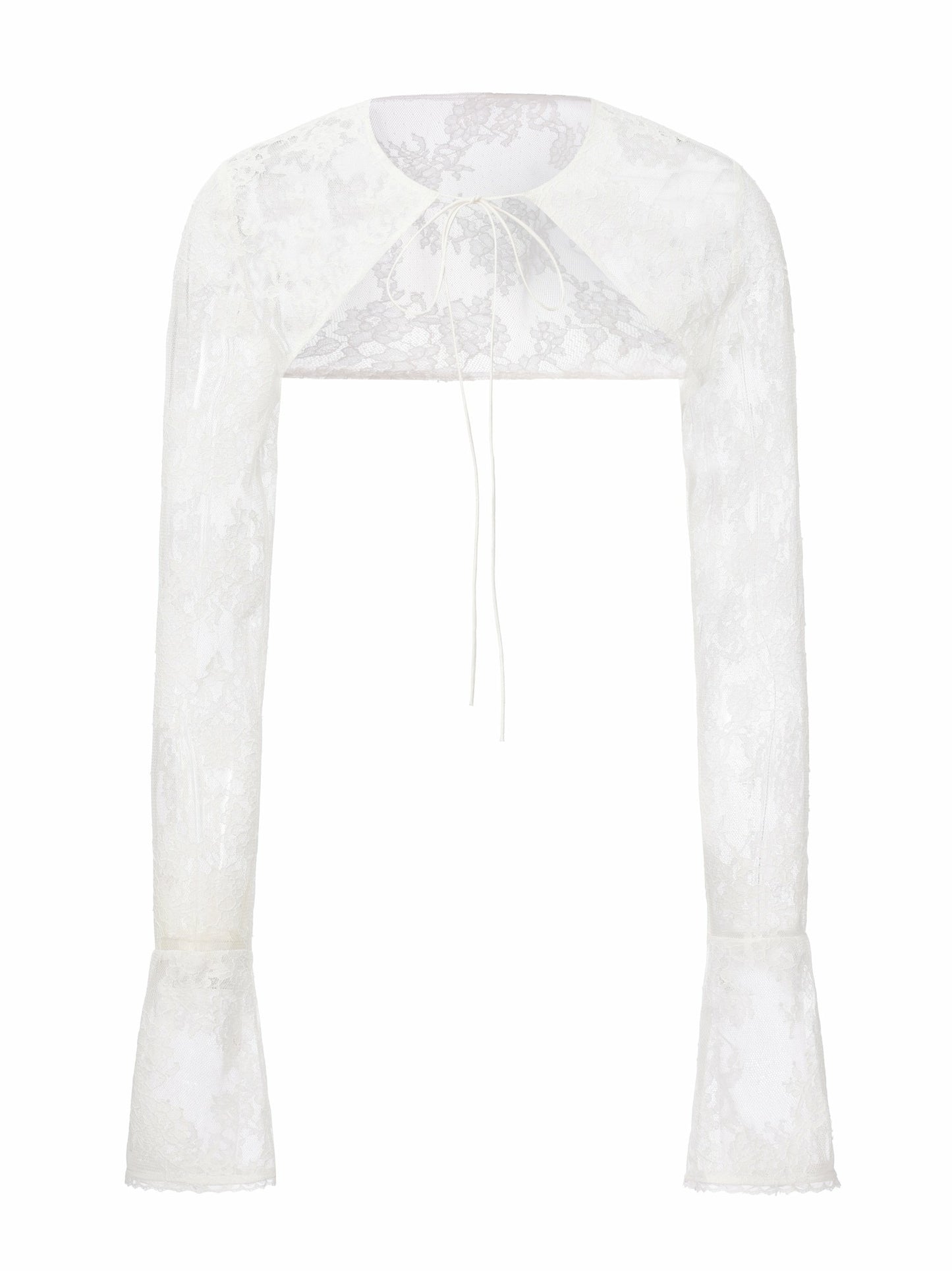 Nana Jacqueline Yvette Sheer Lace Tie-Front White Cardigan White