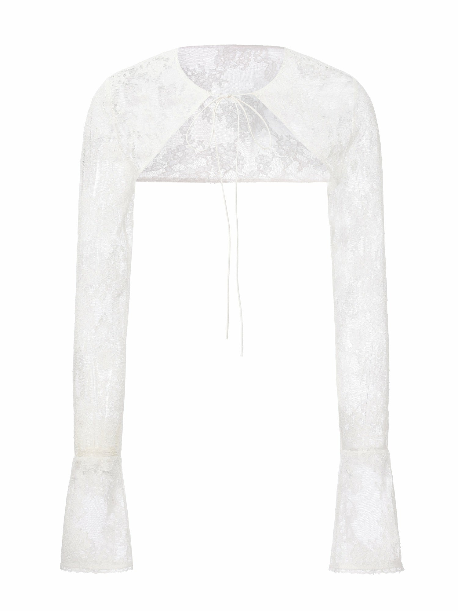 Nana Jacqueline Yvette Sheer Lace Tie-Front White Cardigan White