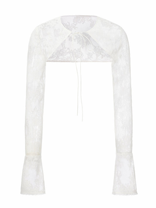 Nana Jacqueline Yvette Sheer Lace Tie-Front White Cardigan White