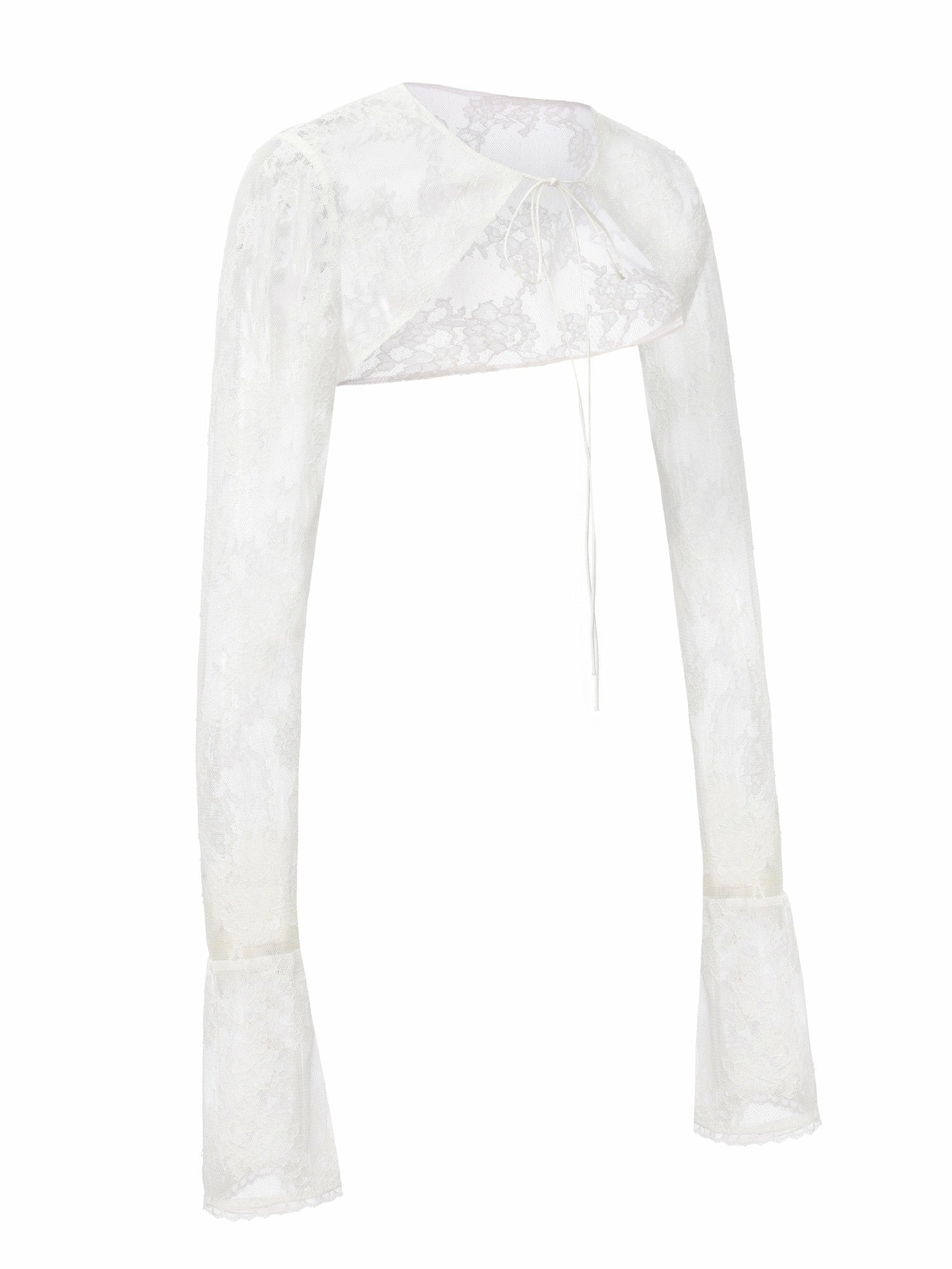 Nana Jacqueline Yvette Sheer Lace Tie-Front White Cardigan White