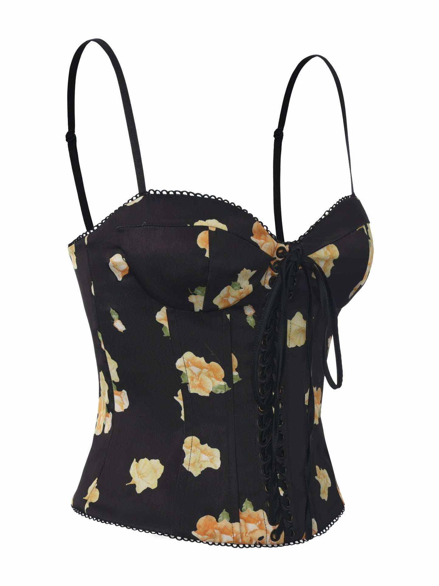 Nana Jacqueline Mila Lace-Up Corset Black Floral Top Black